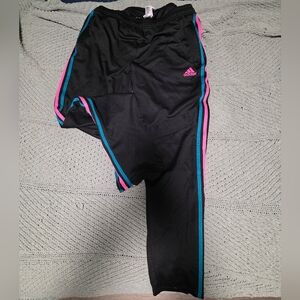 Adidas Womens Black Joggers with Pink and Blue Accents